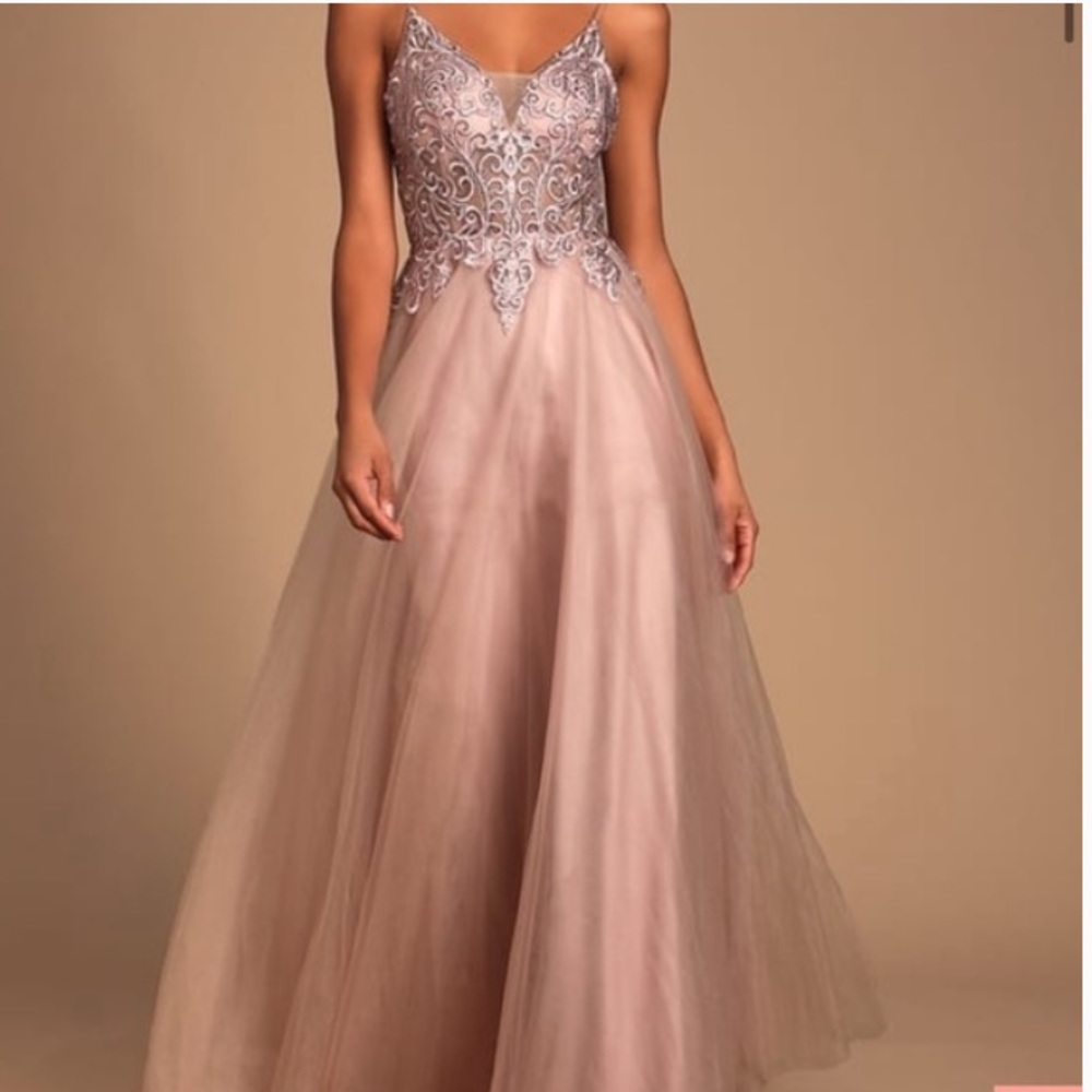 Lulus Giselle Mauve Embroidered Rhinestone Dress